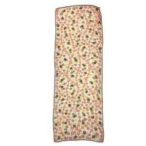 Vintage 1960s Silk Chiffon Scarf Orange Yellow Brown Hearts Floral 15" x 43"